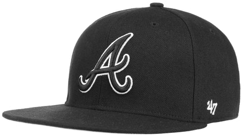 Atlanta Braves MLB '47 No Shot Black Tonal Captain Flat Hat Cap Adult Snapback Adjustable