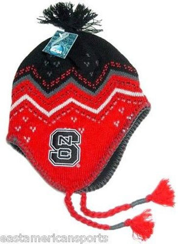 NC State Wolfpack NCAA Red / Black Pom Tassel Knit Hat Cap Winter Ski Beanie