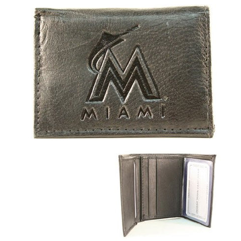Miami Marlins Black Leather Tri-fold Wallet