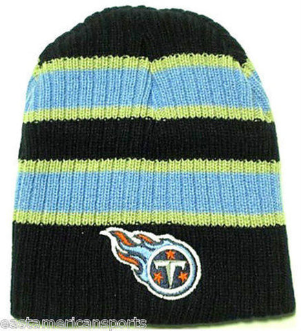 Tennessee Titans NFL Double Wide Strip Knit Hat Cap Blue Snow Ski Winter Beanie