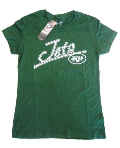 New York Jets NFL Green White Text Logo Short Sleeve T Shirt Top Womens XL