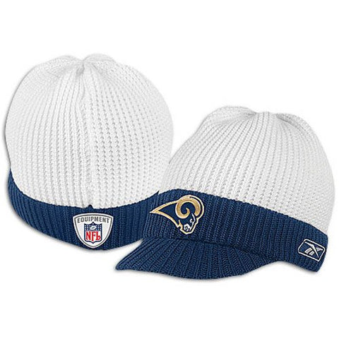Los Angeles Rams NFL Reebok White Waffle Visor Billed Hat Cap Knit Winter Beanie