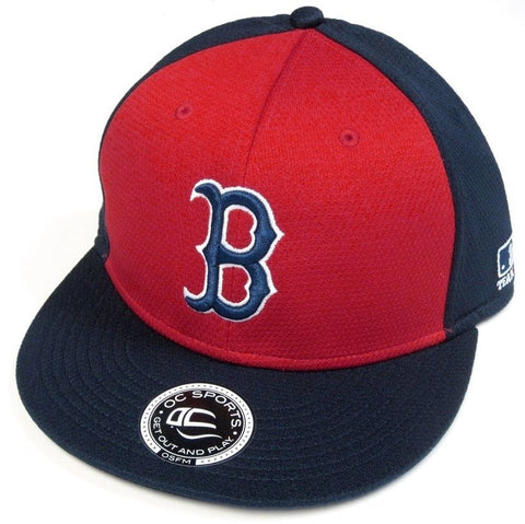 Boston Red Sox MLB OC Sports Flat Brim Colorblock Hat Cap Blue / Red Two Tone B Logo OSFM