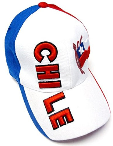 Kool Konnections Chile Red White Blue Soccer Country Pride Hat Cap Embroidered Text & Flag Adult Mens Adjustable