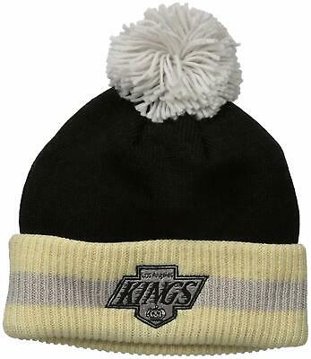 Los Angeles Kings NHL CCM Black Cream Cuffed Pom Knit Hat Cap Winter Beanie