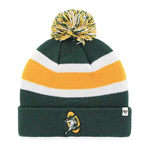Green Bay Packers Vintage Logo Breakaway Cuffed Pom Knit Beanie Hat by 47 Brand