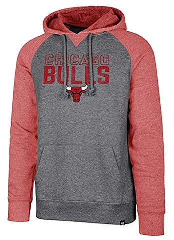 Chicago Bulls  NBA '47 Vintage Gray Red Match Raglan Hoodie Pullover Sweatshirt Adult Men's X-Large XL