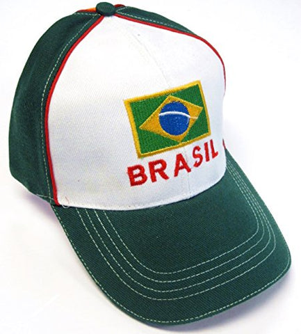 Kool Konnections Brasil White Green Soccer Country Pride Hat Cap Text Flag Men's
