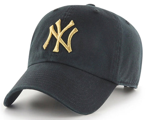 New York Yankees MLB Clean Up Black Gold Logo Clean Up Hat Cap Adult Men's Adjustable
