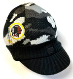 Washington Redskins NFL Reebok Black Camo Visor Knit Billed Hat Cap Beanie Adult