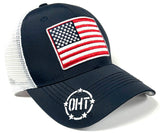 Cleveland Indians MLB OHT Vintage USA Flag Hat Cap Blue White Mesh Men's Snapback