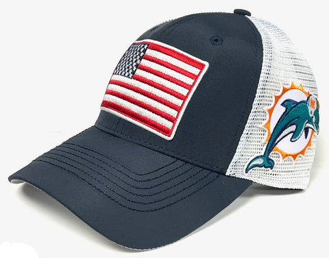 Miami Dolphins NFL OHT Vintage USA Flag Hat Cap Blue White Mesh Men's Snapback