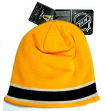 Boston Bruins NHL CCM Vintage Yellow Knit Inner Fleece Stripe Hat Cap Beanie