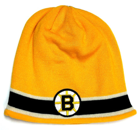 Boston Bruins NHL CCM Vintage Yellow Knit Inner Fleece Stripe Hat Cap Beanie