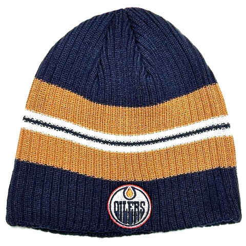 Edmonton Oilers NHL Reebok Vintage Cuffless Stripe Knit Hat Cap Adult Beanie