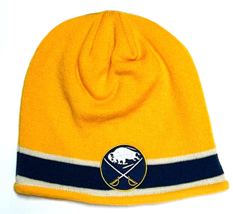 Buffalo Sabres NHL CCM Vintage Yellow Knit Inner Fleece Stripe Hat Cap Beanie