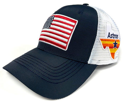 Houston Astros MLB OHT Vintage USA Flag Hat Cap Blue White Mesh Men's Snapback