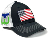 Hartford Whalers NHL OHT Vintage USA Flag Hat Cap Blue White Mesh Men's Snapback