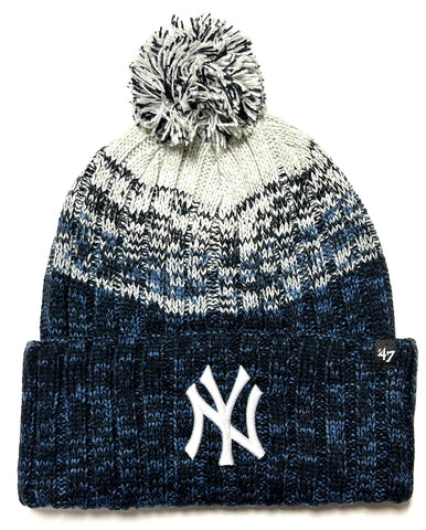 New York Yankees Cascade Navy Blue Cuff Pom Knit Hat Cap Adult Winter Beanie