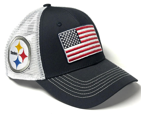 Pittsburgh Steelers NFL OHT Vintage USA Flag Hat Cap White Mesh Men's Snapback