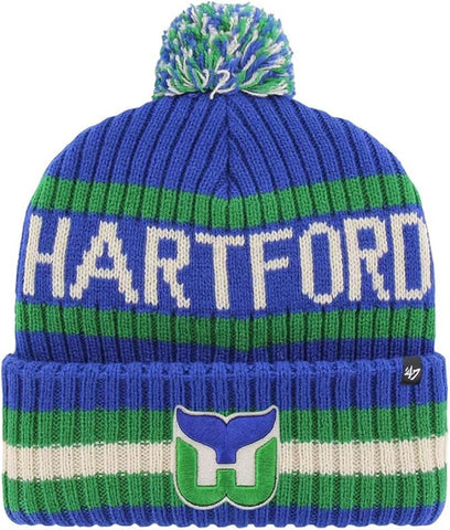 Hartford Whalers NHL '47 Vintage Bering Cuff Pom Knit Blue Hat Cap Winter Beanie