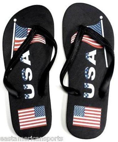 USA American Flag Black Flip Flops Beach Pool Sandals Men's Sizes 7 8 9 10 11 12