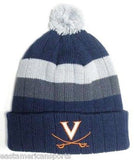 Virgina Cavaliers NCAA Blue / Gray Stripe Ball Pom Knit Hat Cap Winter Beanie