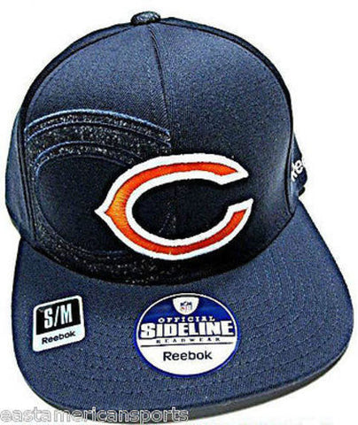 Chicago Bears NFL Reebok Sideline Blue Flat Visor Logo Hat Cap Flex Fitted S/M
