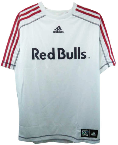 New York Red Bulls MLS Adidas Soccer Jersey White w/ Red Stripes Shirt Youth XL