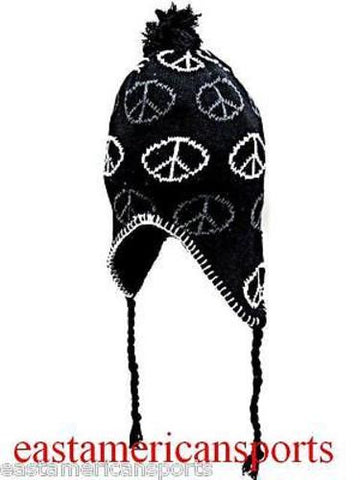 Trooper Black Peace Sign Hat Cap Hippie Music Woodstock Knit Winter Ski Beanie