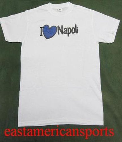 I Love Napoli Italy Italia White Shirt Blue Azzurri Heart Naples Soccer Adult M