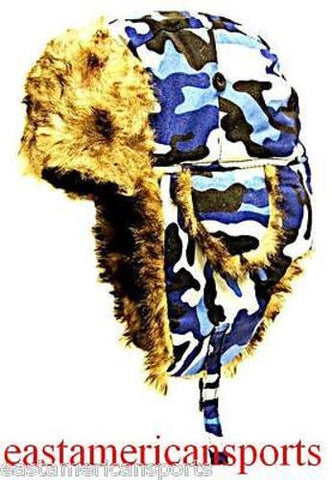 Camouflage Camo Trooper Bomber Woodland Blue Faux Hat Winter Cap Hunting Army