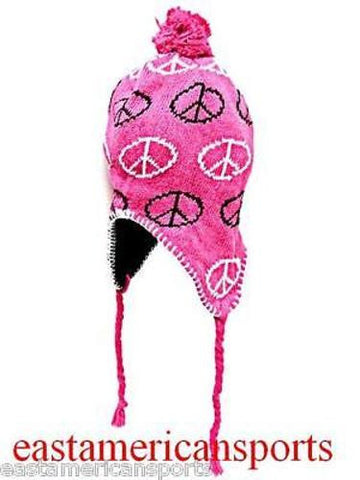 Trooper Pink Peace Sign Hat Cap Hippie Music Woodstock Knit Winter Ski Beanie