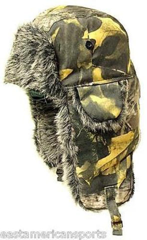 Camouflage Camo Trooper Bomber RealTree Green Yellow Faux Hat Winter Cap Hunting