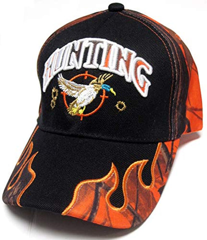 TFA Duck Hunter Black & Orange Camo Flames Hunting Hat Cap Adult Men's Adjustable (Style 2)