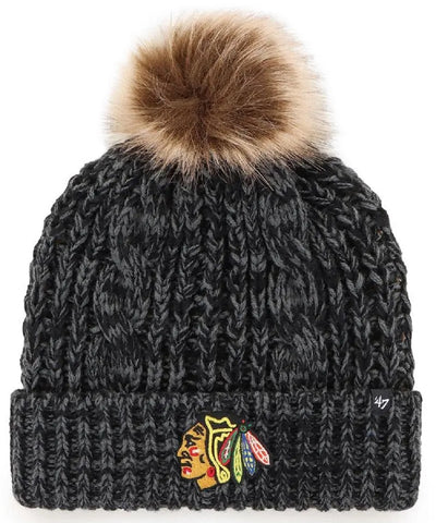 Chicago Blackhawks NHL '47 Meeko Black Pom Knit Hat Cap Adult Women's Winter Beanie