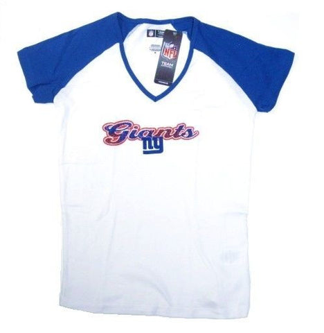 New York Giants NFL White Shirt Women's Fashion Top Blue Sleeves Large L
