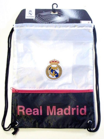 Real Madrid Club Spain Soccer White Pink Drawstring Cinch Bag Backpack Sack Pack