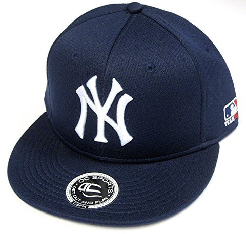 New York Yankees MLB OC Sports Q3 Flat Hat Cap Solid Navy NY Logo OSFM