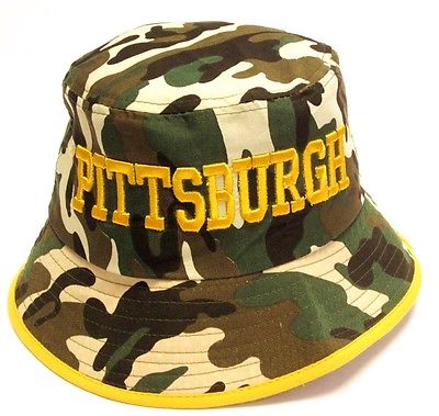 Pittsburgh Steelers Camo Bucket Golf Fishing Sun Hat Cap Embroidered Text Logo