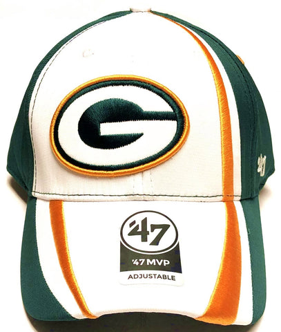 Green Bay Packers NFL '47 Offset Logo White MVP Crank Hat Cap Adult Men's Adjustable
