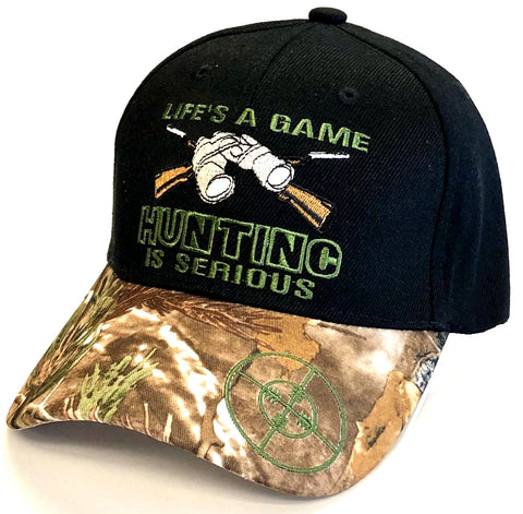 TFA Life's A Game Hunting is Serious 2Tone Camo Bill Black Hat Cap Hunter Adult Men's Adjustable