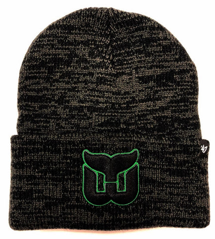 Hartford Whalers NHL '47 Black Tonal Logo Brain Freeze Cuffed Knit Hat Cap Adult Beanie