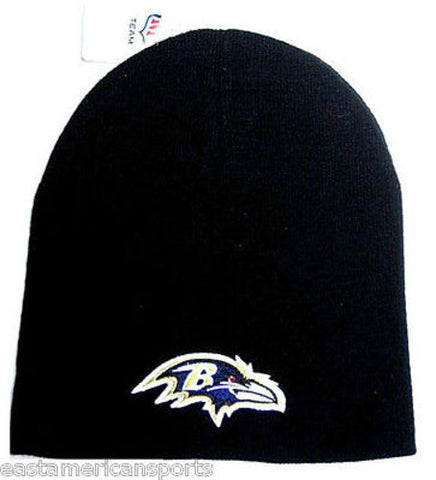 Baltimore Ravens NFL Knit Hat Cap Solid Black w/ Purple Logo Winter Snow Beanie
