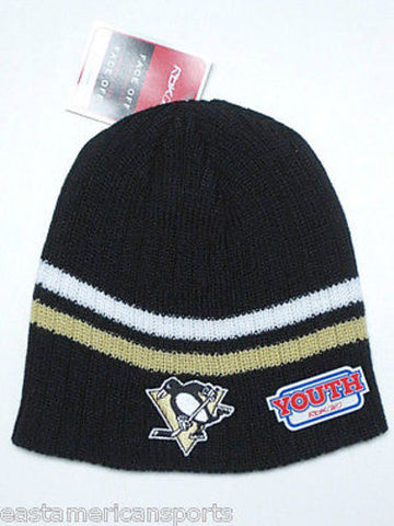 Pittsburgh Penguins NHL Reebok YOUTH Black Knit Hat Cap Ski Snow Winter Beanie
