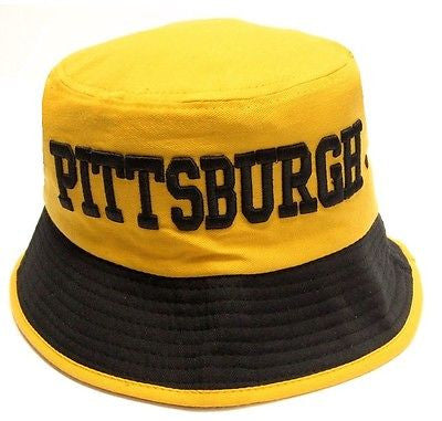 Pittsburgh Steelers Yellow Bucket Golf Fishing Sun Hat Cap Embroidered Text Logo