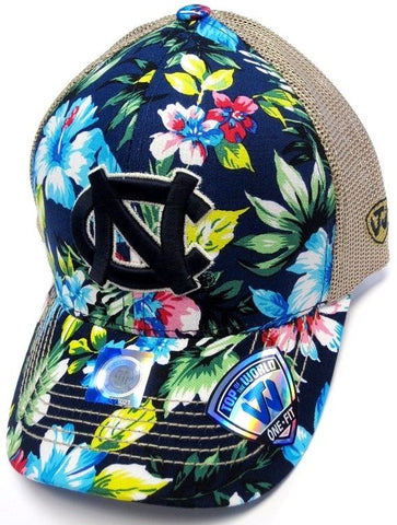 University North Carolina Tar Heels NCAA Hat Cap Hawaiian Flower Shore Gold Mesh