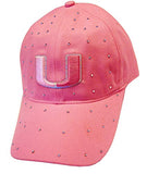 NCAA Officially Licensed University of Miami (The U) Classic Structured Yardline Embroidered Pink with Rhinestones Baseball Hat