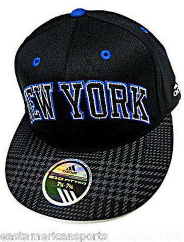 New York Knicks NBA Adidas Black Blue Fashion Flat Visor Hat Cap Flex 210 Fitted