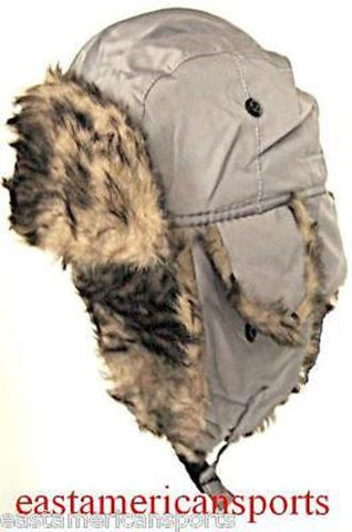 Trooper Bomber Gray Silver Faux Hat Winter Ski Cap Fur Hunting Hiking Motorcycle